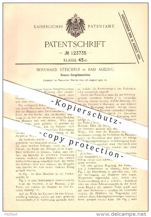 Original Patent - Bernhard Steichele In Bad Aibling , 1900 , Sensen Dengelmaschine , Landwirtschaft !!! - Bad Aibling