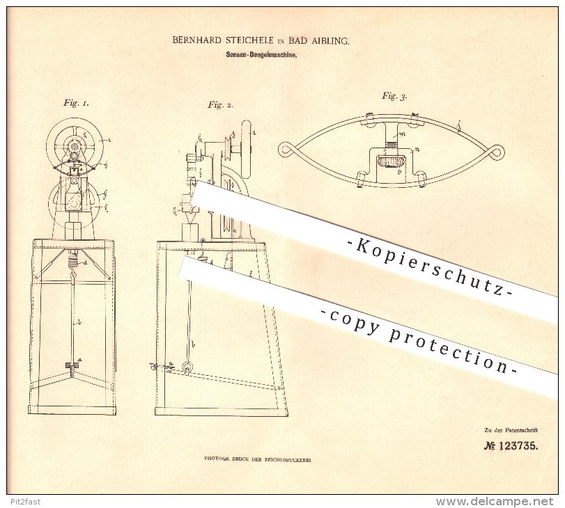 Original Patent - Bernhard Steichele In Bad Aibling , 1900 , Sensen Dengelmaschine , Landwirtschaft !!! - Bad Aibling