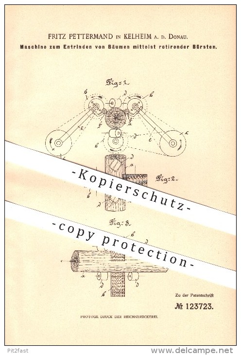 Original Patent - Fritz Pettermand In Kelheim , 1900 , Maschine Zum Entrinden Von Bäumen , Gärtner , Forst !!! - Kelheim