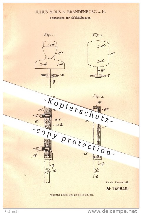 Original Patent - Julius Mohs In Brandenburg , 1902 , Fallscheibe Für Schießübungen , Gewehr , Schützenzunft !!! - Brandenburg