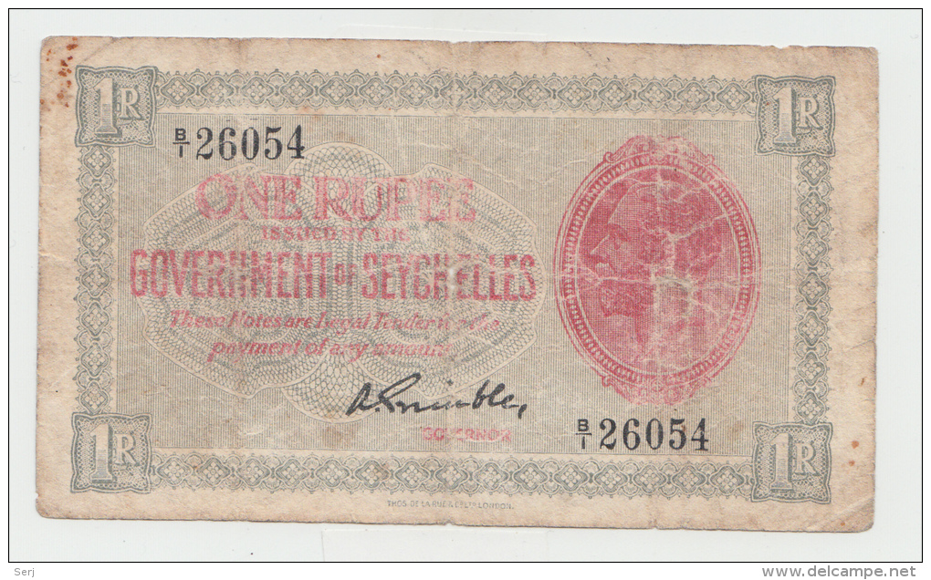 Seychelles 1 Rupee 1936 VG Pick 2f  2 F (King George V) - Seychellen