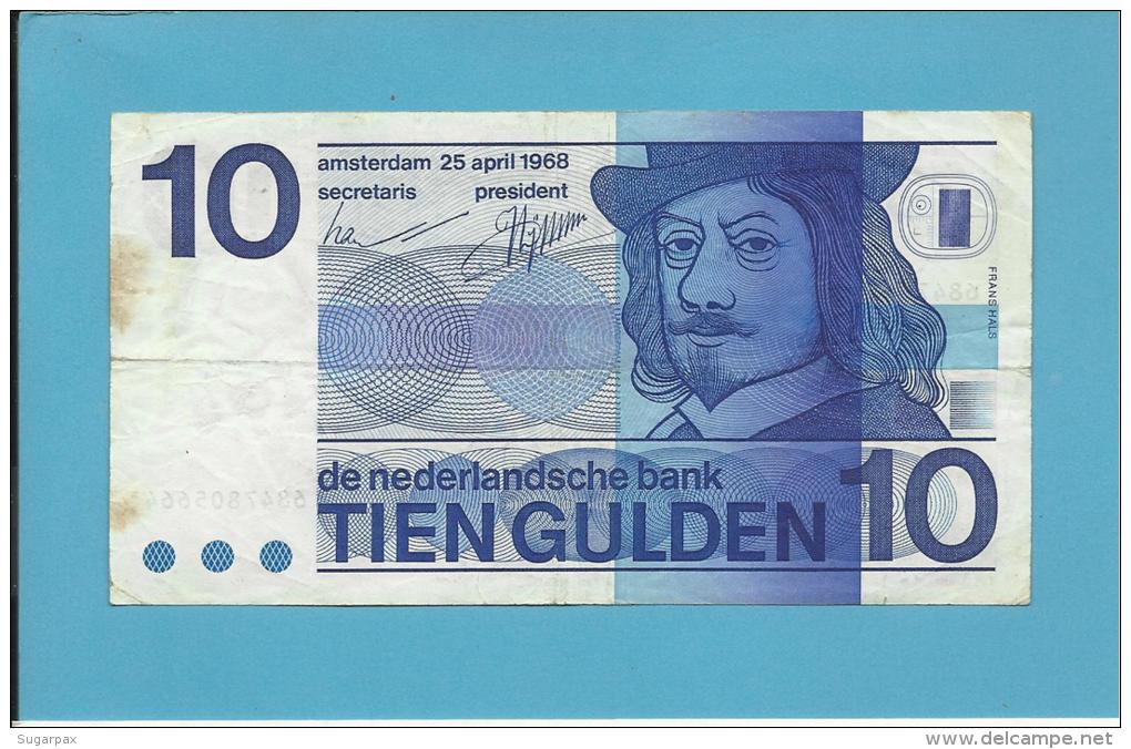 NETHERLANDS -  10 GULDEN - 25.04.1968 - Pick 91.b - FRANS HALS - 2 Scans - 10 Gulden