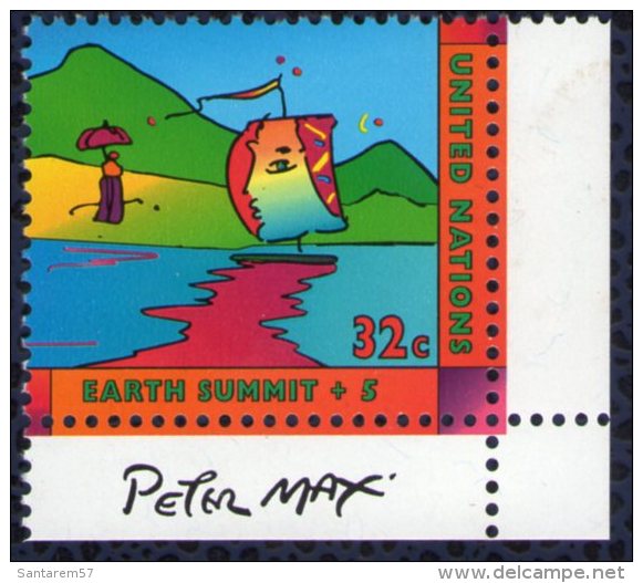 Nations Unies 1997 ONU Neuf Peter Max Earth Summit Sommet De La Terre Coin De Feuille - Ongebruikt