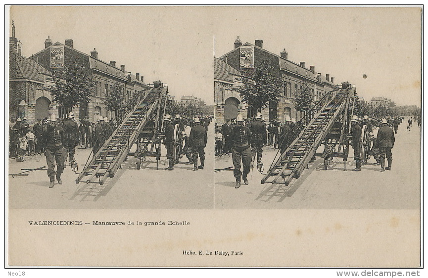 Valenciennes Sapeurs Pompiers Manoeuvres  Echelle  Stereo " Le Merveilleux " Breveté ELD Le Deley  Firemen Bomberos - Valenciennes