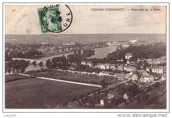 Vernon Vernonnet - Panorama Sur La Seine - Circulé 1908 - Vernon