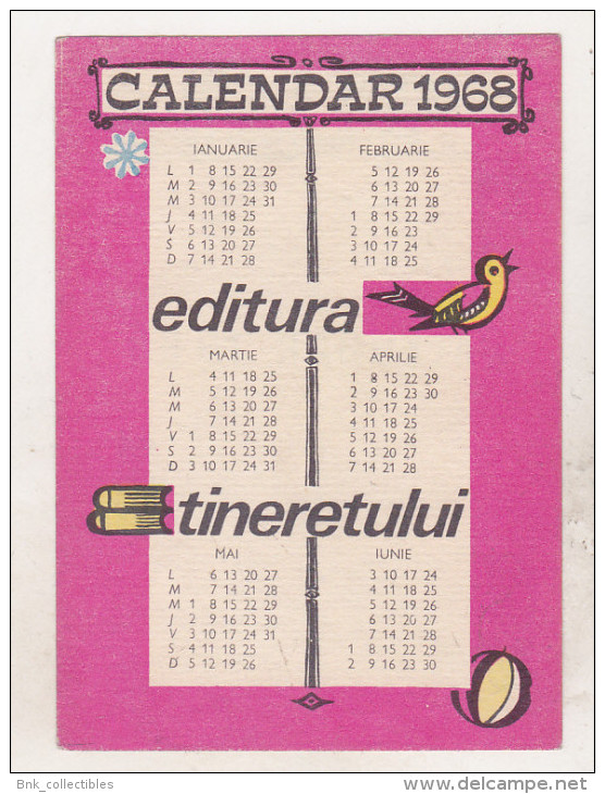 Romanian Small Calendar - 1968 - Editura Tineretului - Petit Format : 1961-70