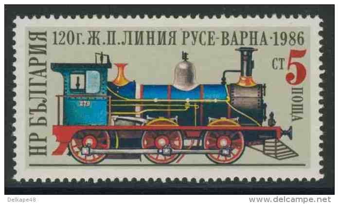 Bulgaria Bulgarien 1987 Mi 3543 A ** Steam Locomotive, Bulgaria – 120th Ann. Ruse-Varna Railway / Damplokomotive - Treinen