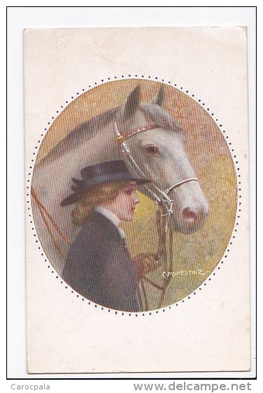 Carte 1915  C . Monestier : Cheval,femme Dans Un Médaillon (chapeau) - Monestier, C.