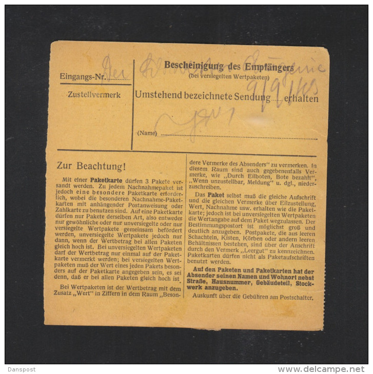 Dt. Reich Besetzung Luxemburg Paketkarte Bonneweg 1943 - 1940-1944 Occupazione Tedesca