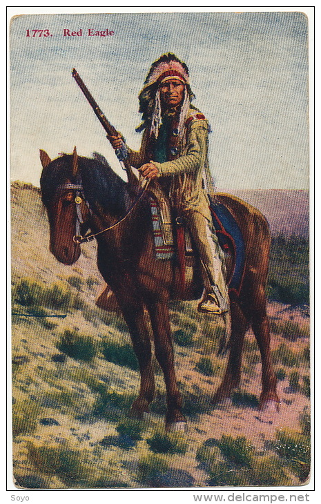 Chef Indien A Cheval Avec Carabine 1773 Red Eagle Aigle Rouge  Indian Chief - Indiens D'Amérique Du Nord
