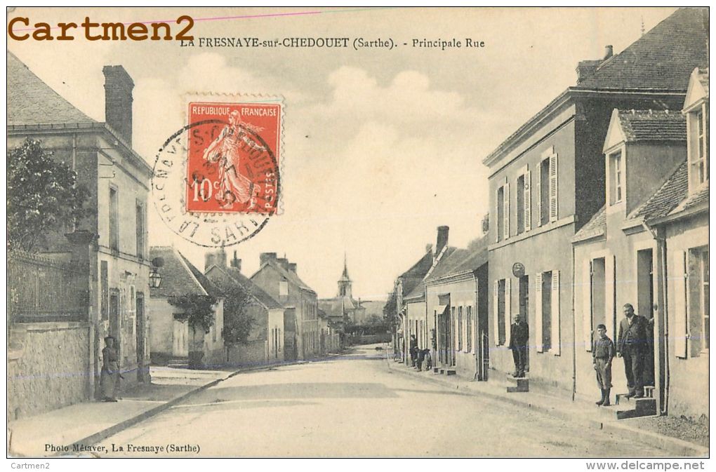 LA FRESNAYE SUR CHEDOUET : PRINCIPALE RUE - ANIMEE - CPA 72 - La Fresnaye Sur Chédouet