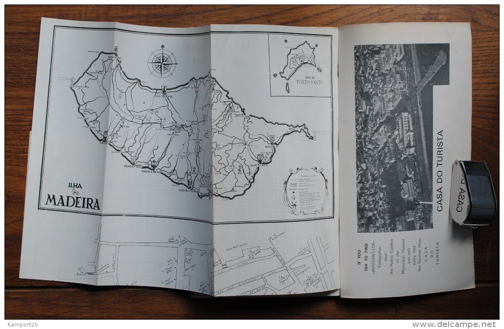 Portugal 1960s THE ISLAND OF MADEIRA Tourist guide MAP Funchal PORTO SANTO