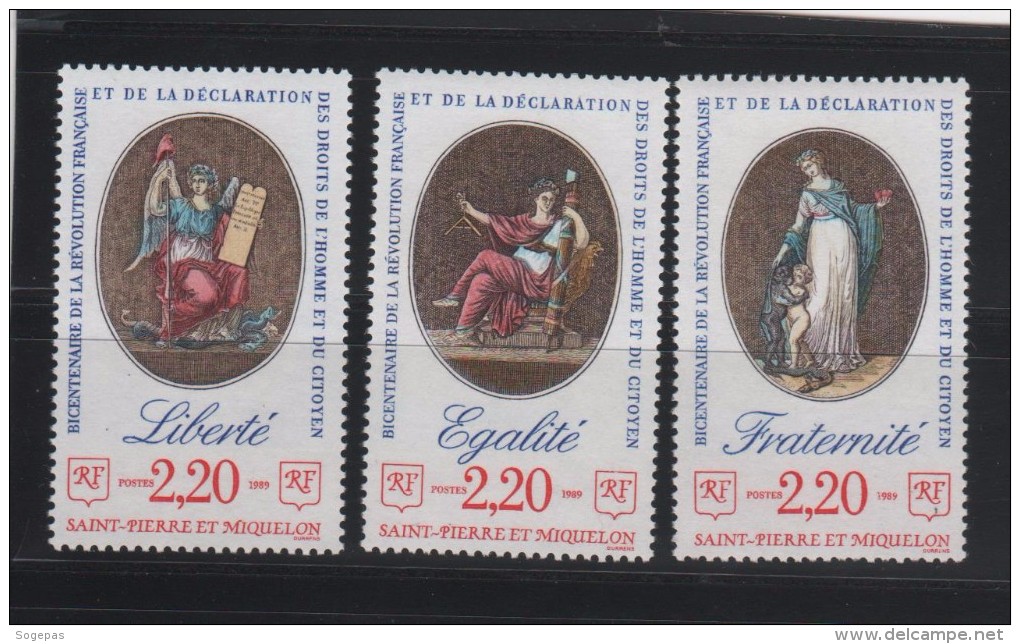 SAINT PIERRE ET MIQUELON 3 TIMBRES LIBERTÉ ÉGALITÉ FRATERNITÉ NEUFS ** 499 à 501 - Unused Stamps