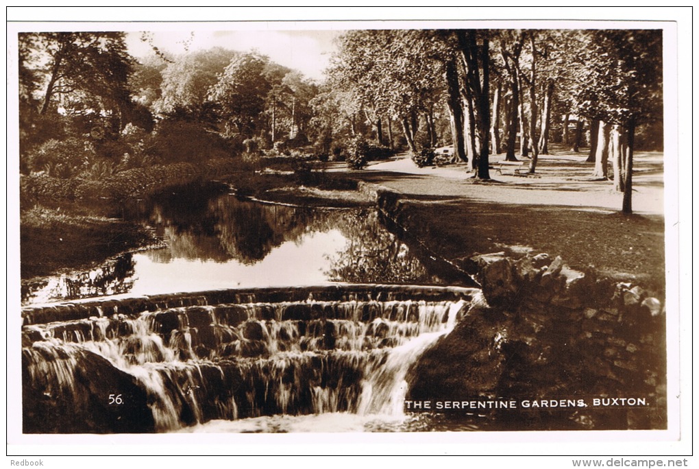 RB 1026 -  Real Photo Postcard -  The Serpentine Gardens &amp; Weir Buxton - Derbyshire - Derbyshire