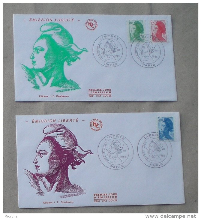 FDC    EMISSION LIBERTE 1985 MARIANNE DELACROIX  2  DOCUMENTS          0187 - 1980-1989