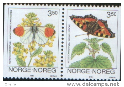 Norvegia Norway Norvege  1993 Papillon Butterflies Farfalle 2v Se Tenant    Complete Set  ** MNH - Nuovi