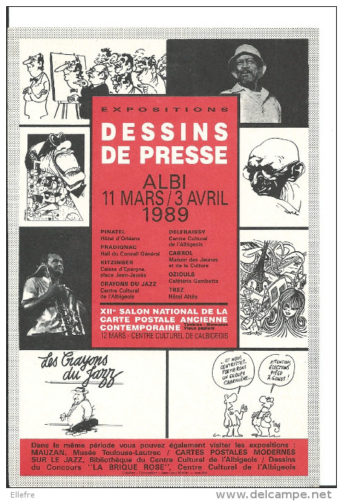 ALBI - XII ème Salon De La Carte Postale Ancienne Contemporaine : Illustrateurs Et Dessins De Presse Jazz.. - Cpm 1989 - Bourses & Salons De Collections