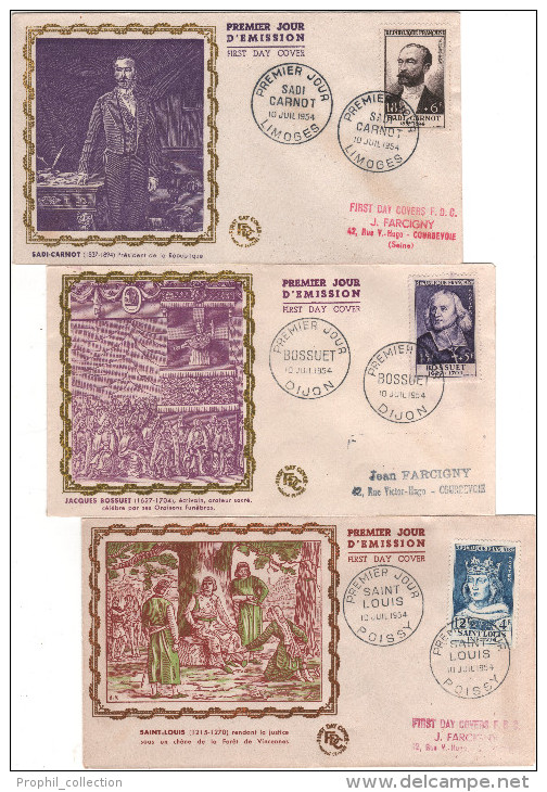 France - 1954 YT N° 989 994 Série Valéry Grands Hommes Enveloppe Illustrée Premier 1er Jour FDC Cachet Paris Sète Etc. - 1950-1959