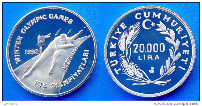 TURCHIA 20000 L 1992 ARGENTO PROOF WINTER OLYMPIC GAMES 92 ALBERTVILLE PATTINAGGIO VELOCITA' PESO 28,28g TITOLO 0,925 CO - Turchia