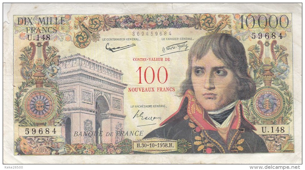 Billet 10000 F Bonaparte Surchargé 100 NF Alph. U.148 - 1955-1959 Overprinted With ''Nouveaux Francs''