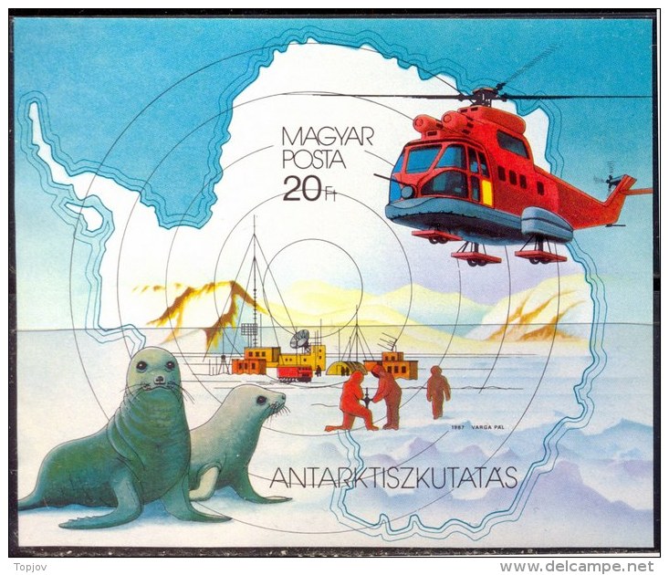 HUNGARY - MAGYAROR.  -  POLAR EXPEDITION - MAPS - HELICOPTER - STATION - SEAL - IMPERF - **MNH - 1987 - Onderzoeksstations