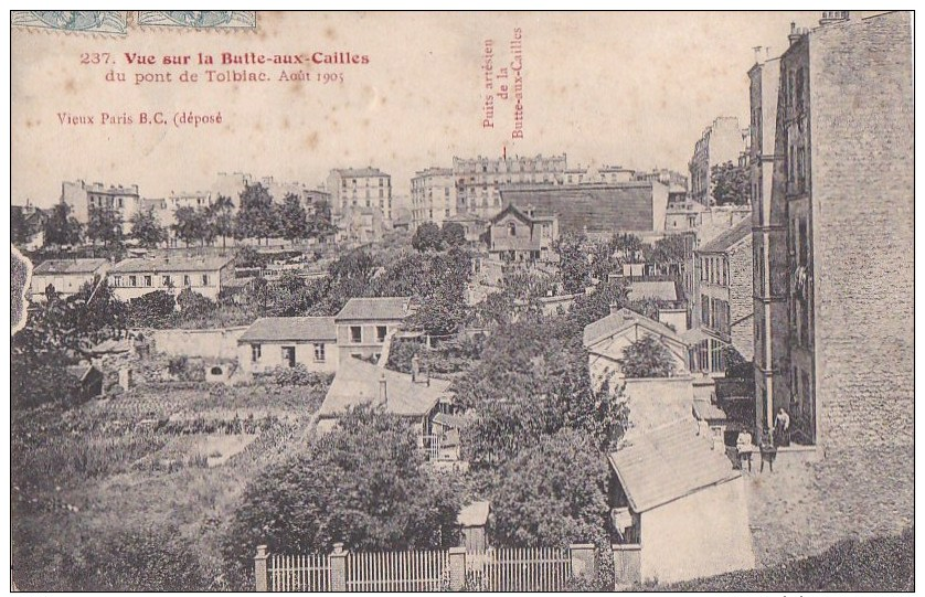 VIEUX PARIS BC N° 237 XIII°  La BUTTE Aux CAILLES Au Pont De TOLBIAC Maisons Jardins Potagers Puits Artésien 1905 - Distretto: 13