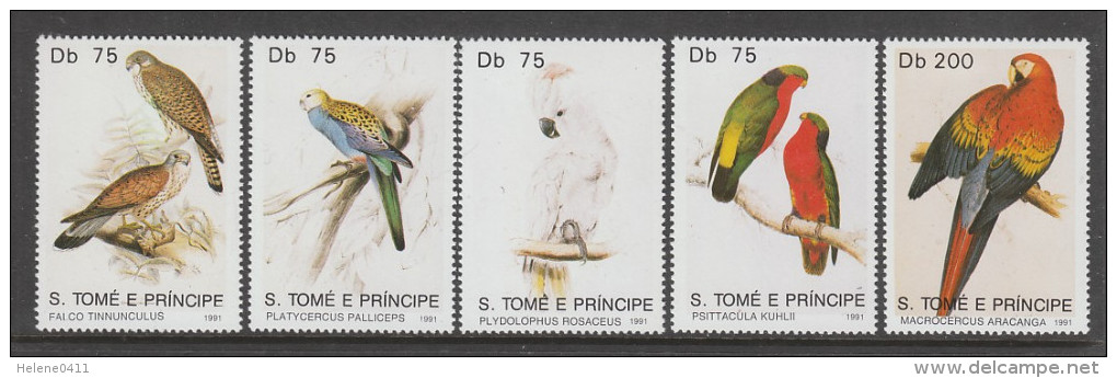 SERIE NEUVE DE SAINT-THOMAS ET PRINCE - OISEAUX N° Y&T 1037 A 1041 - Perroquets & Tropicaux