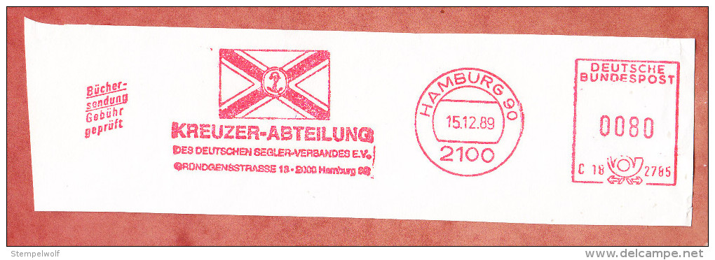 Ausschnitt, Hasler C18-2785, Kreuzer-Abteilung Seglerverband, 80 Pfg, Hamburg 1989 (75899) - Briefe U. Dokumente