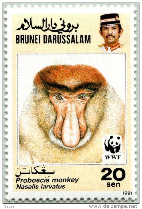 N° Yvert&Tellier 432 - WWF - Timbre De Brunéi Darussalam (Neuf - **) - (1991) - Monkey Head (Facing) - Brunei (1984-...)