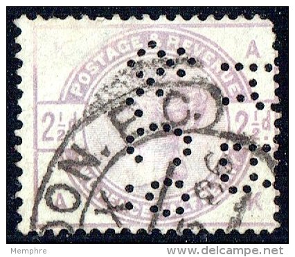 2&frac12;d.  Lilac  SG 190  Perfin &laquo;R.B. &amp; Co&raquo; - Usados