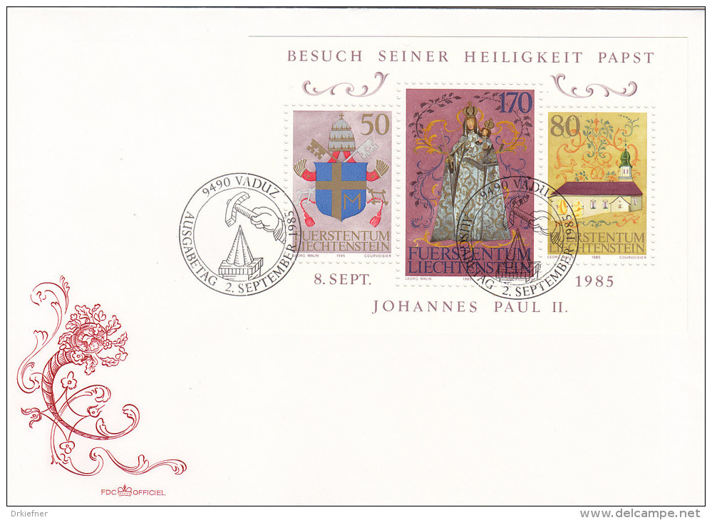 LIECHTENSTEIN, Block 12, FDC, Besuch Von Papst Johannes Paul II. In Liechtenstein, 1985 - Blocks & Sheetlets & Panes