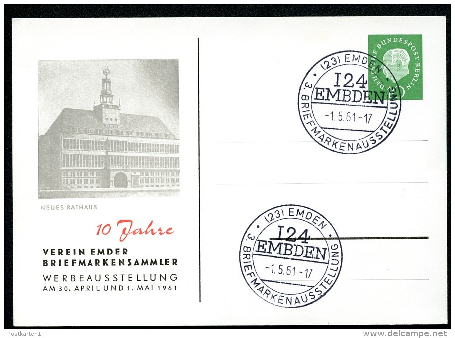 BERLIN PP21 D2/001a Privat-Postkarte RATHAUS EMDEN Sost. 1961  NGK 15,00 € - Privatpostkarten - Gebraucht