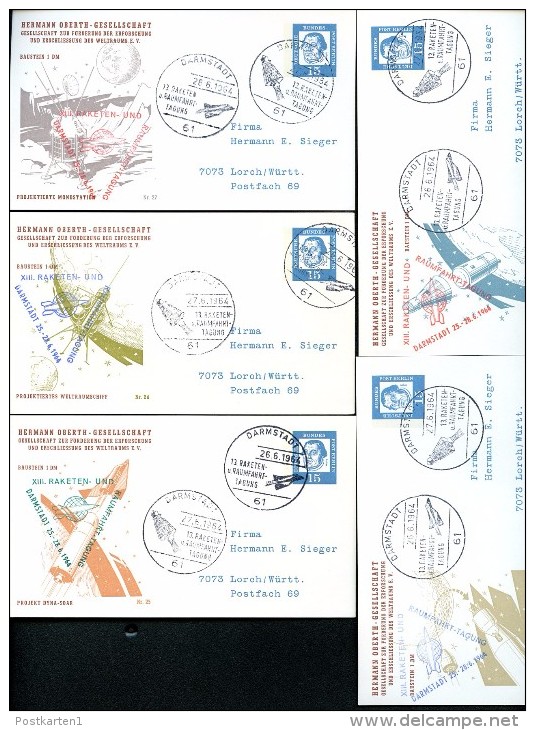 BERLIN PP31 B1/011b-015b Privat-Postkarten RAUMFAHRTPROJEKTE Sost. 1964  NGK 50,00 € - Postales Privados - Usados