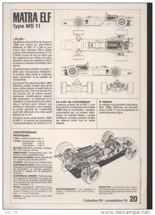 Collection ELF N° 20 - MATRA Type MS 11 - Automobilismo - F1
