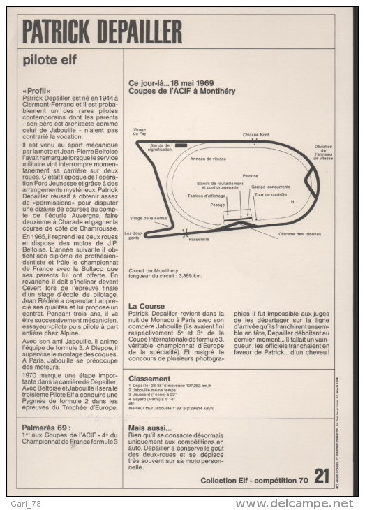 Collection ELF N° 21- Patrick DEPAILLER Pilote ELF - Automobile - F1