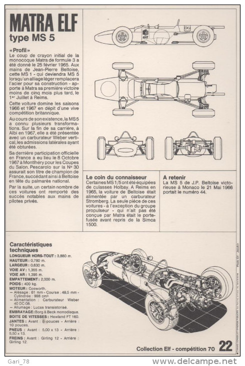 Collection ELF N° 22 - MATRA ELF TYpe MS 5 - Autosport - F1