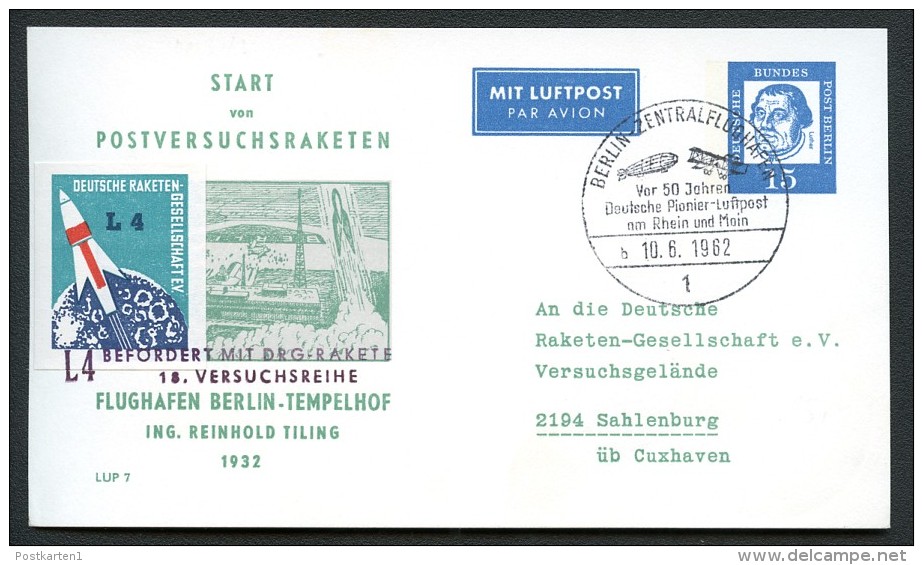 BERLIN PP31 C1/003b Privat-Postkarte POSTVERSUCHSRAKETEN Sost. 1962  NGK 20,00 € - Cartoline Private - Usati