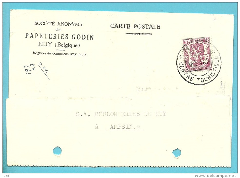 711 Op Kaart Met Firmaperforatie " P.G." Van PAPETERIES GODIN Te HUY - 1934-51