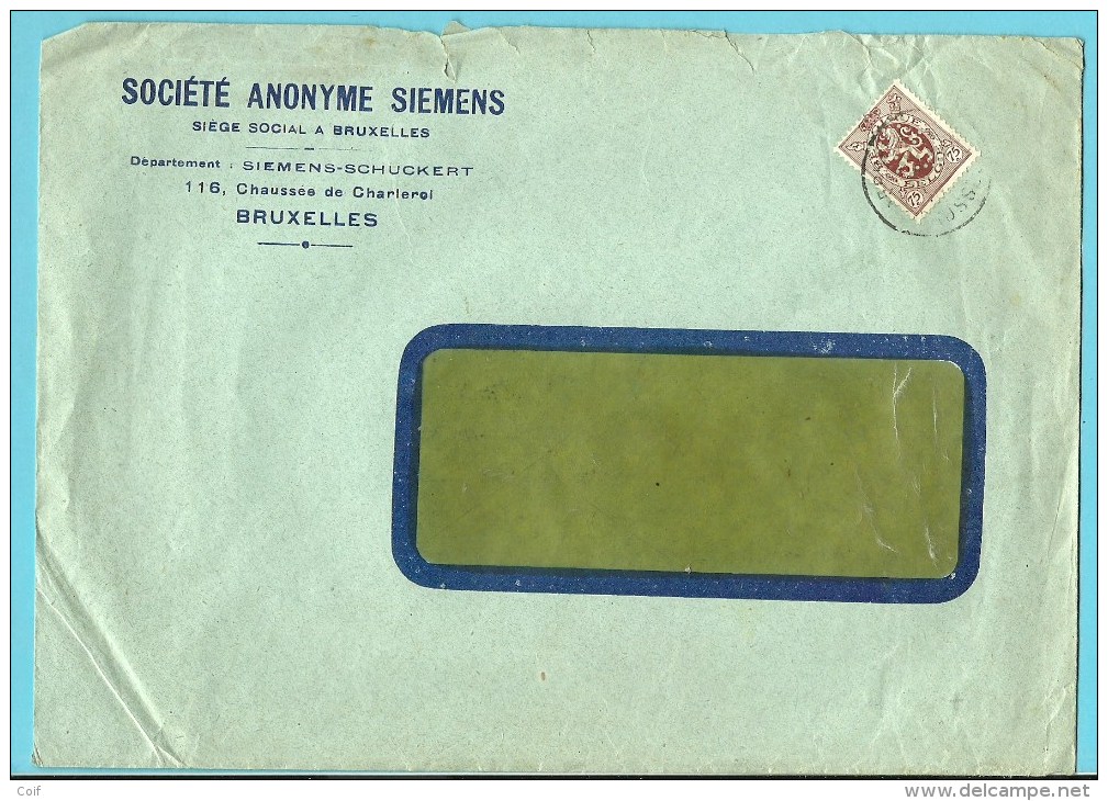 288A Op Brief Met Stempel BRUXELLES, Met Firmaperforatie (perfin) " S A S " Van Societe Anonyme SIEMENS - 1909-34
