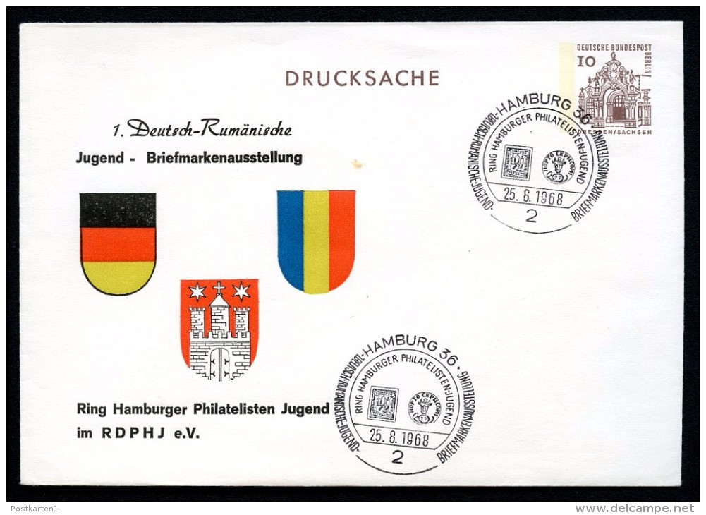 BERLIN PU34 B2/008 Privat-Umschlag WAPPEN HAMBURG Sost 1968  NGK 8,00 - Privé Briefomslagen - Gebruikt