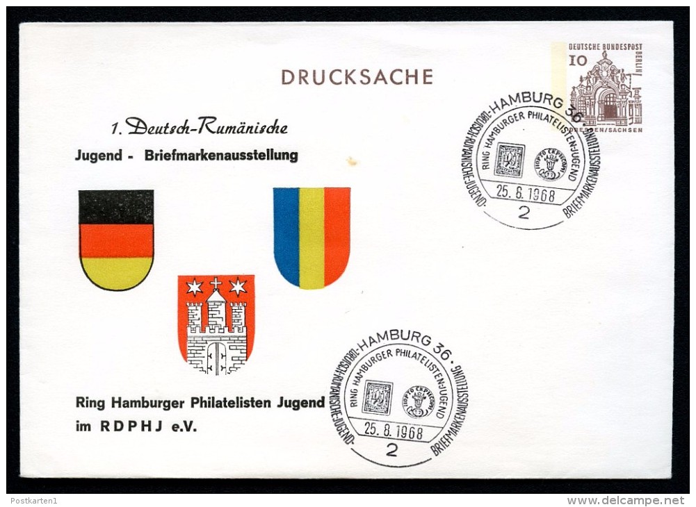BERLIN PU34 B2/008 Privat-Umschlag WAPPEN HAMBURG Sost 1968  NGK 8,00 - Privatumschläge - Gebraucht