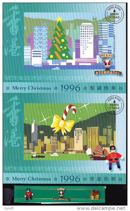 HONG KONG-GRANDE BRETAGNE 1996   Noël Entiers Postaux  "Merry Christmas" :  2 Lots De 6 Cartes Chacun - Entiers Postaux