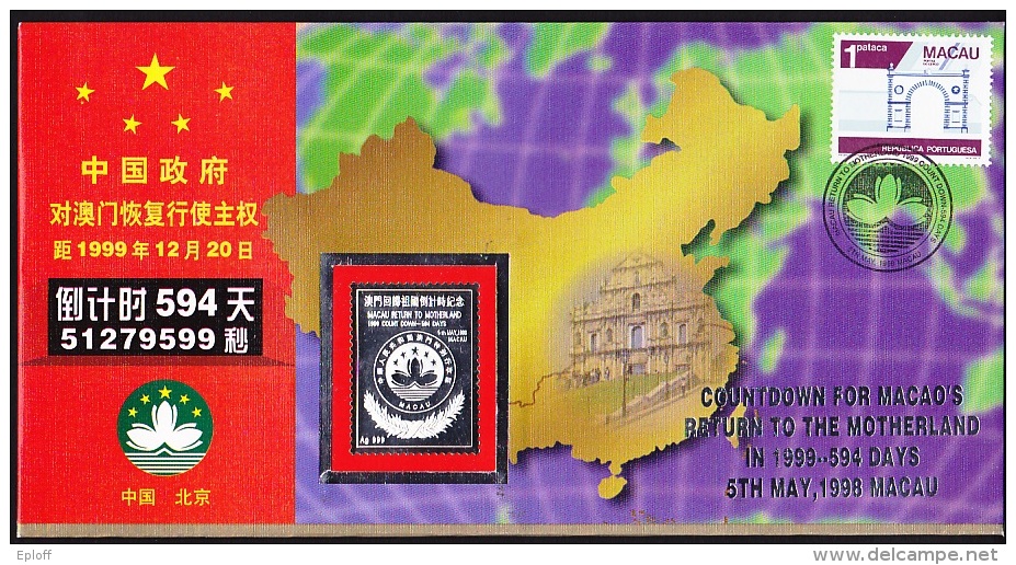 MACAO MACAU - 1 Enveloppe Tirage Limité-Commémoration Compte à Rebours Avec Incrustation De Médaille D'argent. MNH - Enteros Postales