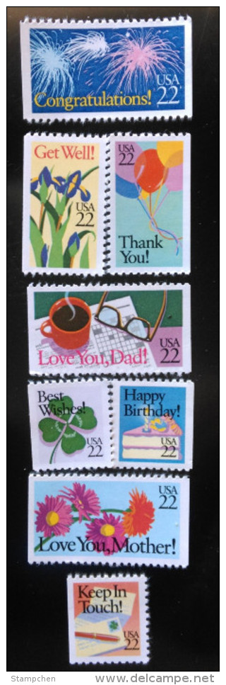 1987 USA Sc#2267-74 Special Occasions Booklet Stamps Fireworks Cake Flower Coffee Father Mother Balloon Pen - Mother's Day