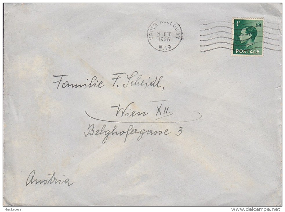 Great Britain UPPER HOLLOWAY 1936 Cover Brief To WIEN Austria King Edward VIII. Stamp - Briefe U. Dokumente
