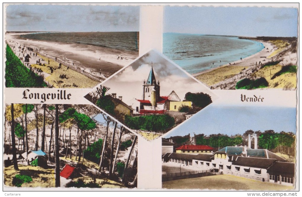 Carte,1956 Avec Timbre,5 Vues De Longeville Sur Mer,vendé,bord Mer,prés Le Bouil,le Rocher,les Conches,cote De Lumière - Talmont Saint Hilaire