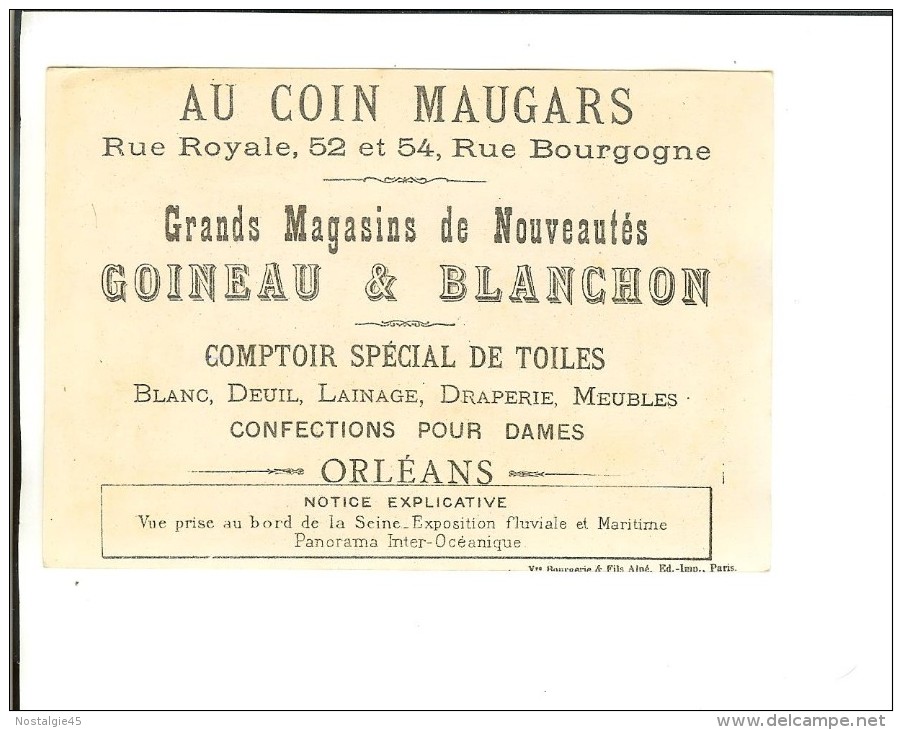 Au Coin Maugars -Orléans Ed-imp Vve Bourgerie - Exposition Universelle 1889 (notice Verso) Exposition Fluviale ... - Au Bon Marché