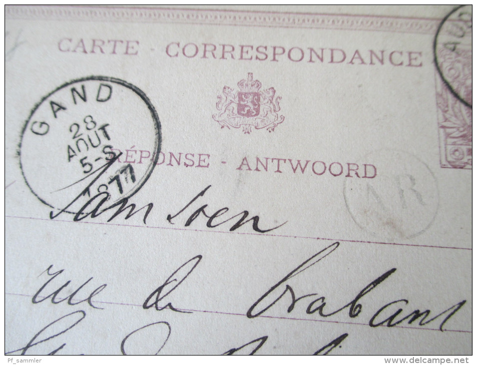 Belgien 1877 Ganzsache P 6 Antwortkarte. Audenarde - Gand. Schönes Stück!! A. Rombaut Notaire Schoorisse - Briefkaarten 1871-1909