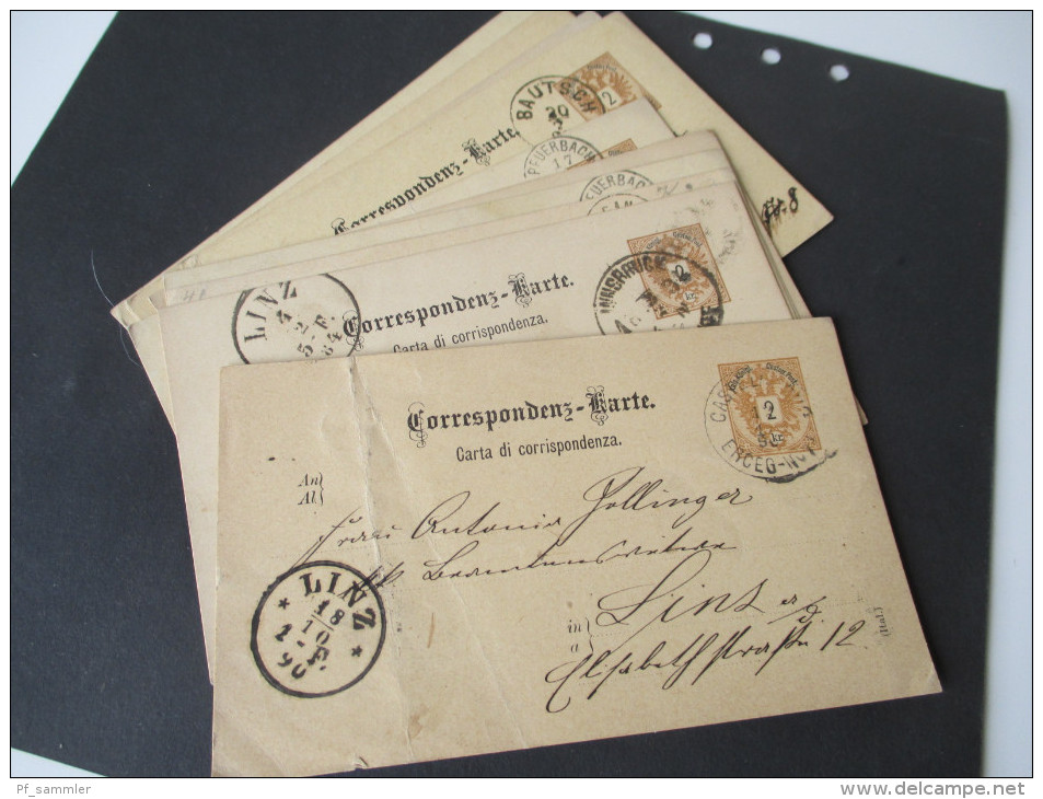 Österreich Ganzsachen Ausgabe 1883 Fingerhut Stempel Usw. 12 Stück! Wohlgeboren, Korrespondenz An Eine Frau In Linz - Autres & Non Classés