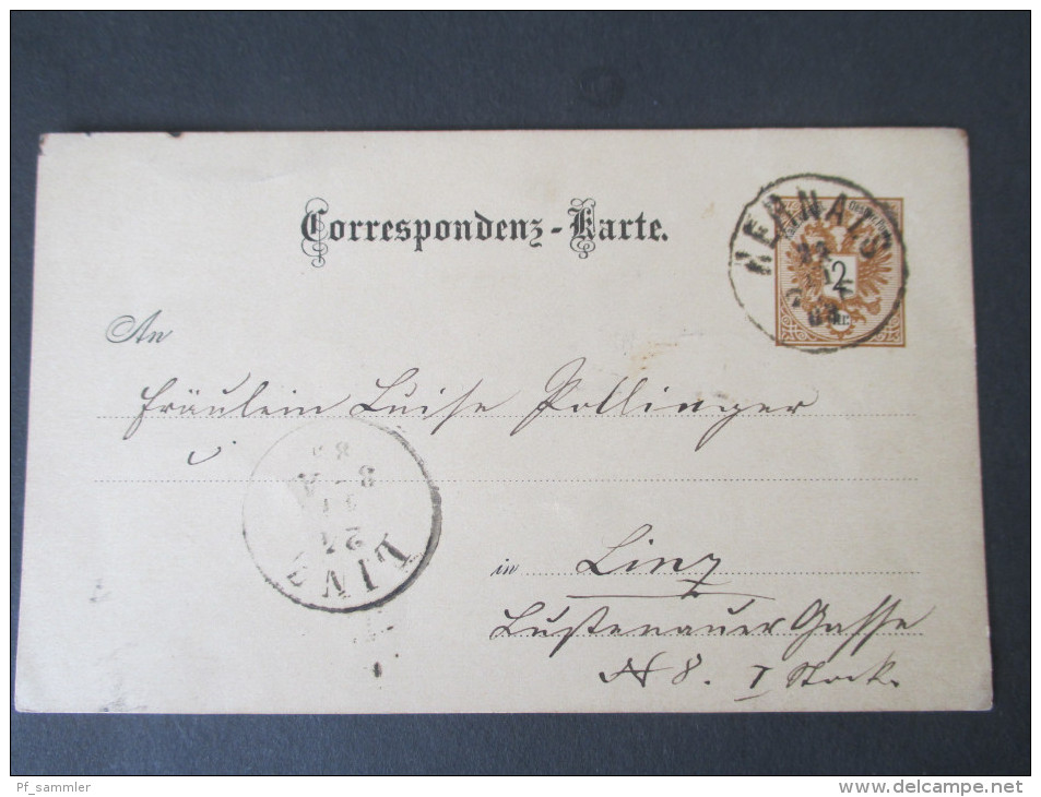 Österreich Ganzsachen Ausgabe 1883 Fingerhut Stempel usw. 12 Stück! Wohlgeboren, Korrespondenz an eine Frau in Linz